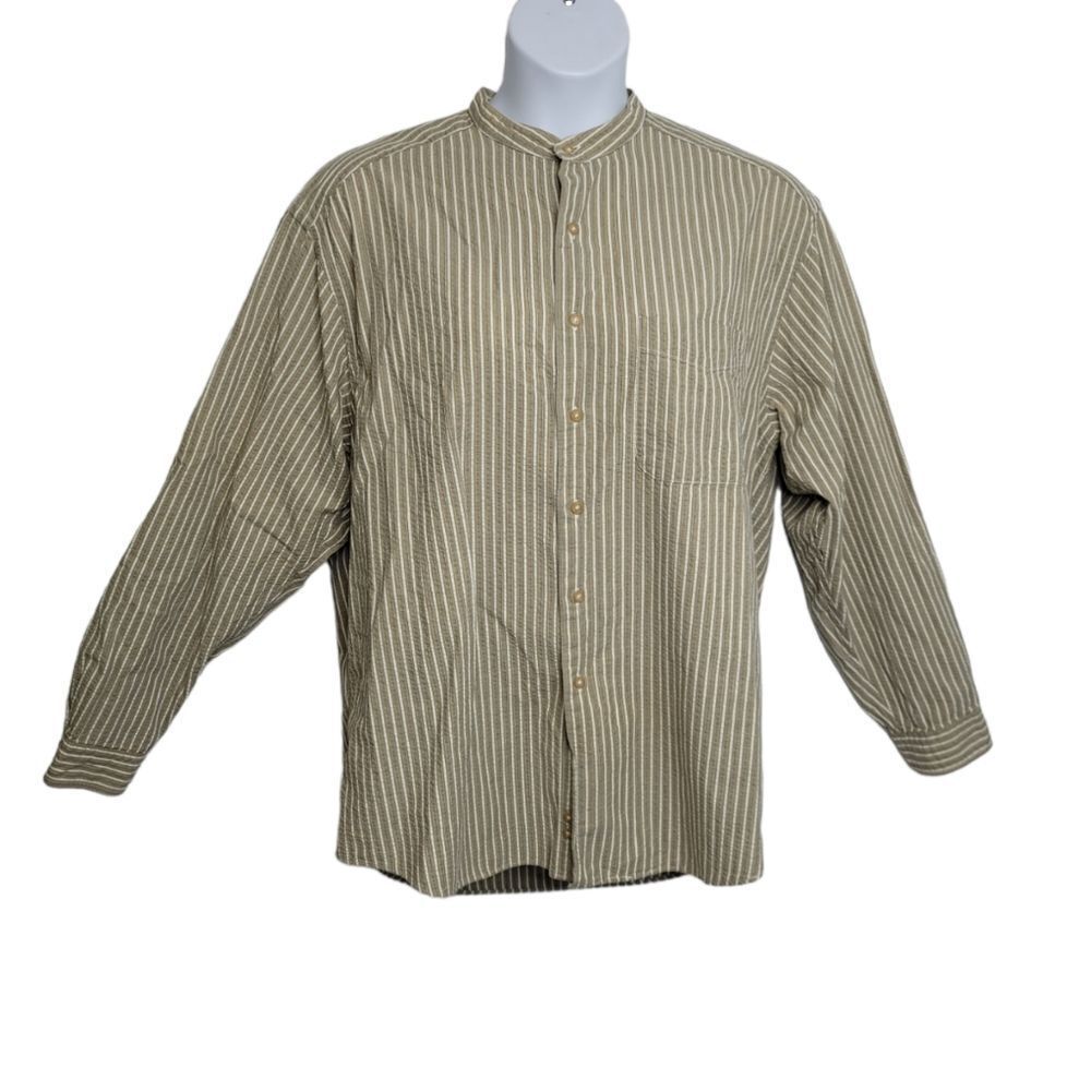 VINTAGE 90s J Peterman striped seersucker loose fit button up shirt XL